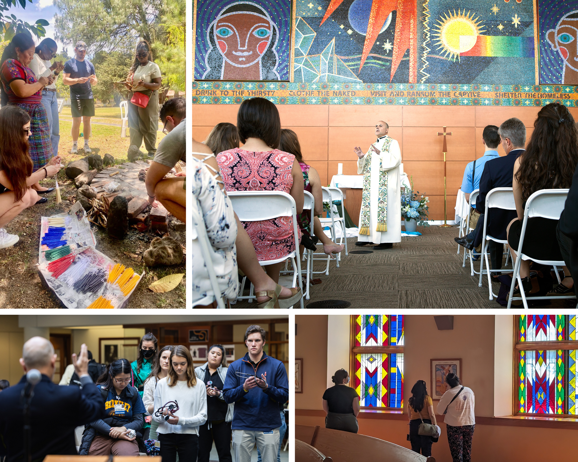 A collage of photos of students participating in various faith practices.